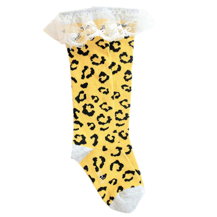 Leopard Baby Yellow Socks with Lace