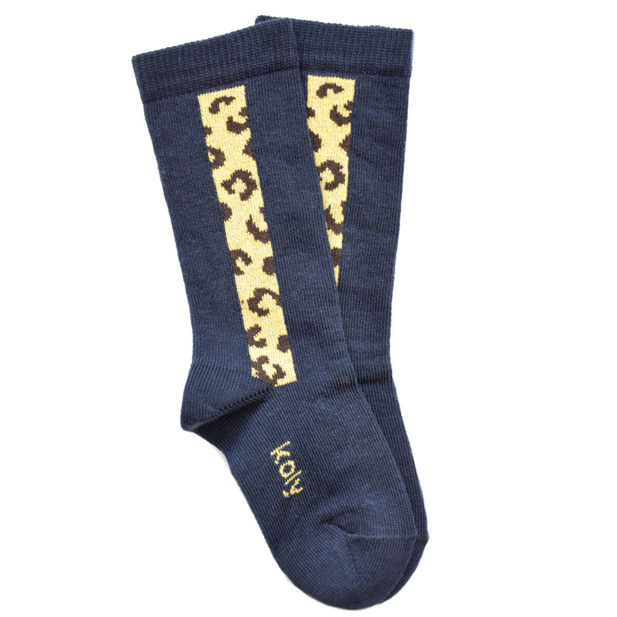 Navy Blue Leopard Knee Socks