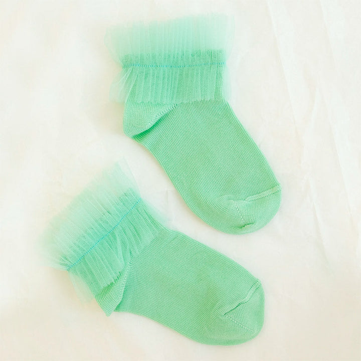 Light Green Ankle Socks with Tulle
