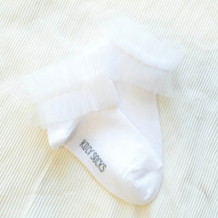 White Ankle Socks with Tulle