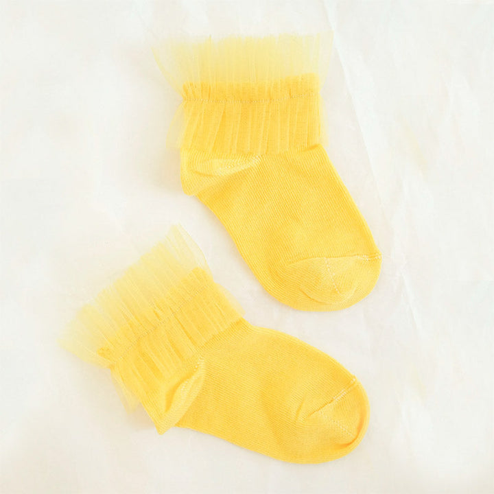 Yellow Ankle Socks with Tulle