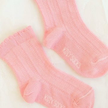 Pink Elegant Ribbed Socks